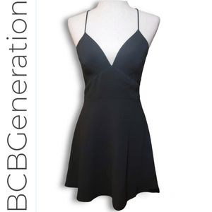 BCBGeneration Coquette V-neck Spaghetti Strap Little Black Skater Dress, size 4